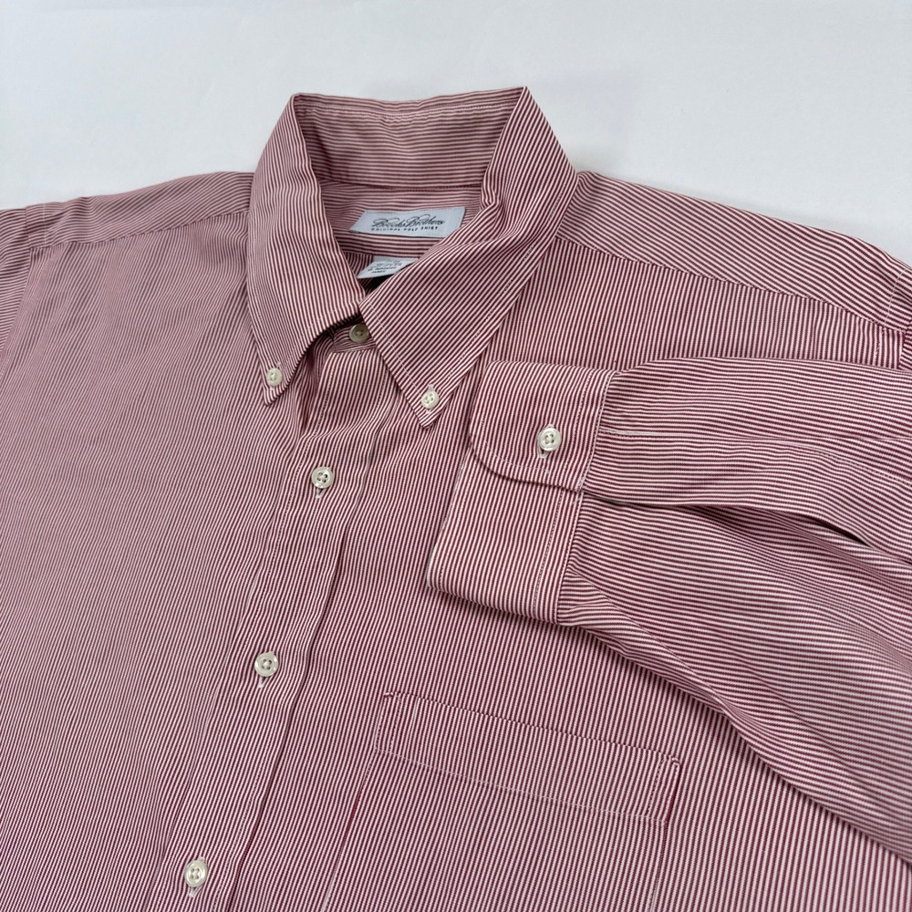 Brooks Brothers Mens Button Down Shirt 17 35 Red Stripe Original Polo Shirt USA